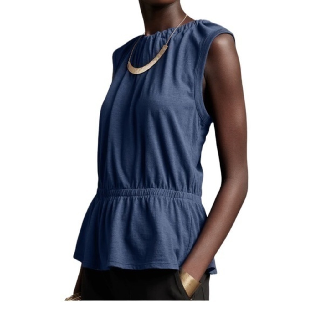 Banana Republic Malibu BLUE Slub Sleeveless Tank Petite Open back LP - Picture 2 of 4